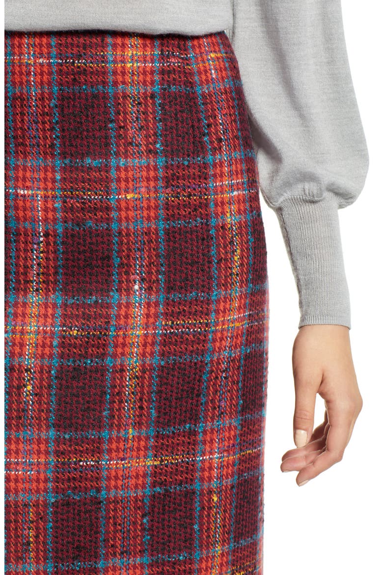 Plaid Tweed Pencil Skirt, Alternate, color, RED MULTI PLAID