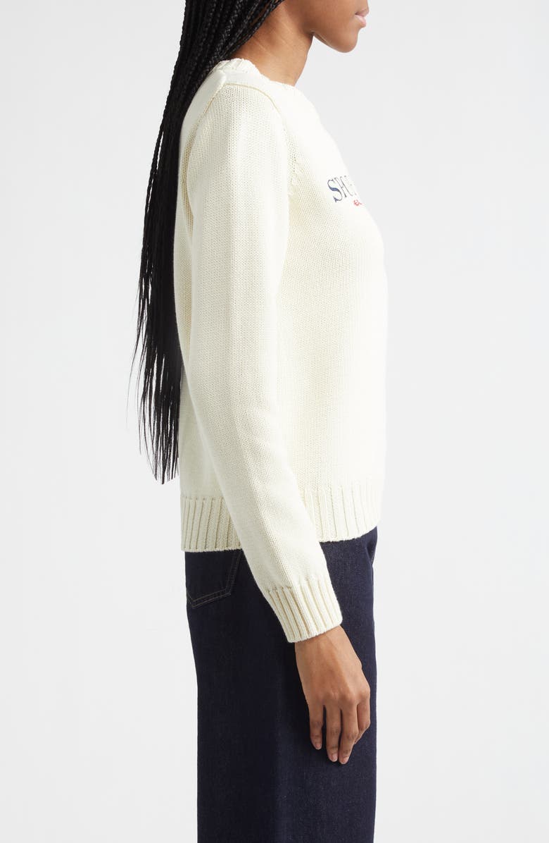 Sporty & Rich Nautical Embroidered Cotton Crop Sweater, Alternate, color, Ecru