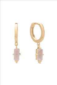 Murkani Huggies with Hanging Rose Quartz Baguette