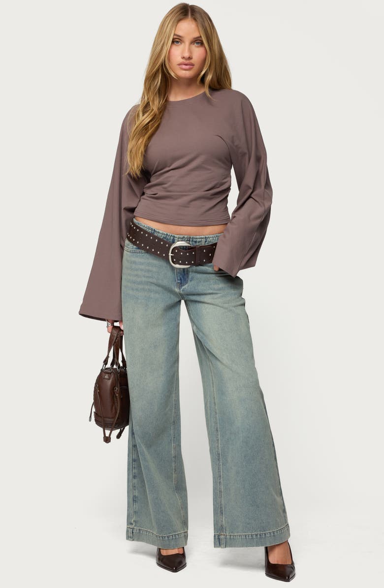 EDIKTED Charlisa Ruched Long Sleeve Crop Top, Alternate, color, 