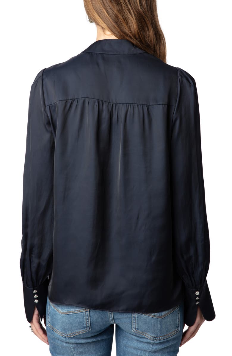 Zadig & Voltaire Tinous V-Neck Satin Shirt, Alternate, color, Encre