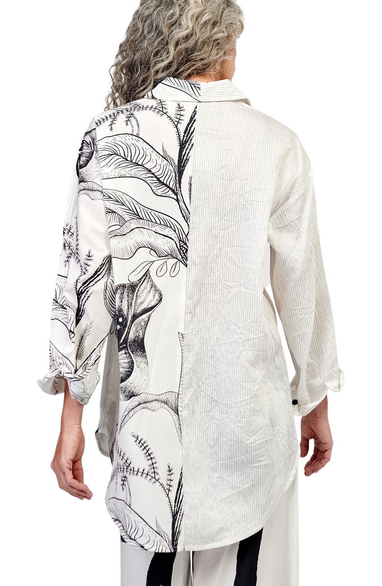 Alembika Botanica print mixed media button-up shirt, Alternate, color, 