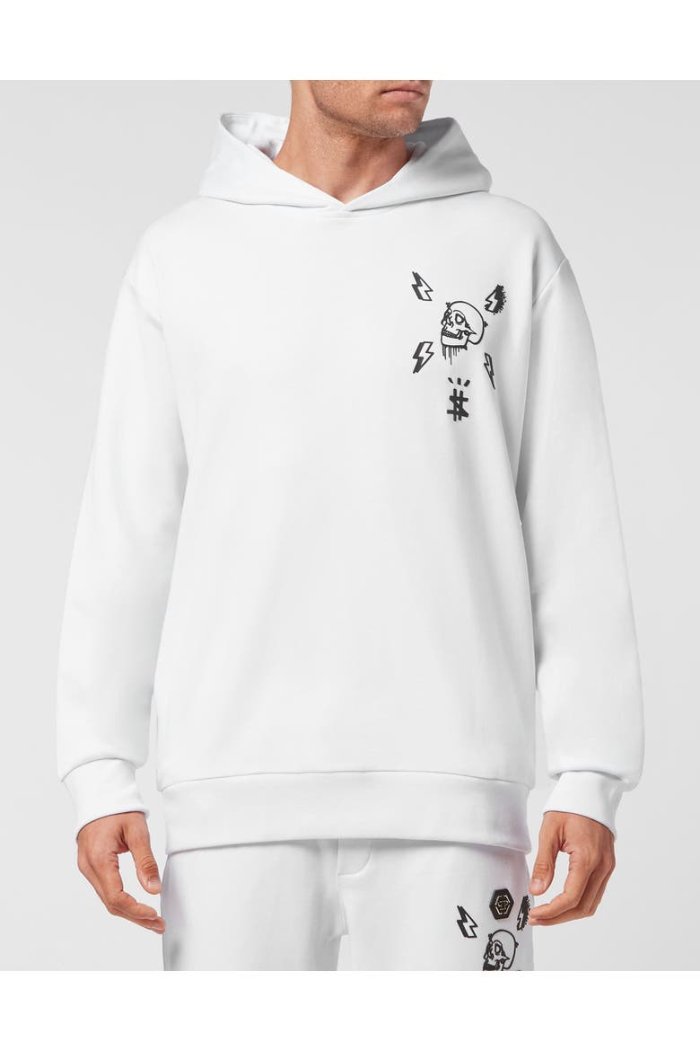 Hoodie Sweatshirt Hexagon Luxury Cotton Men, Main, color, white