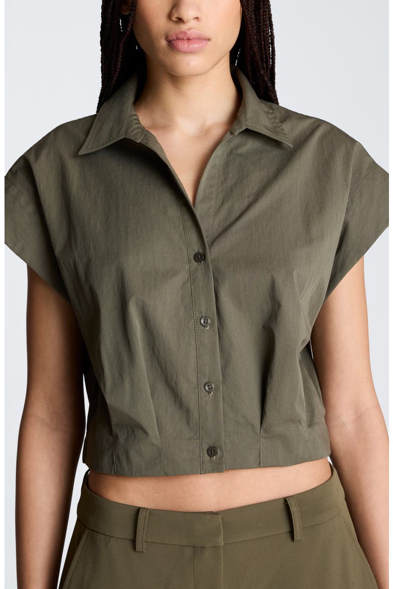 Cotton Blend Crop Button-Up Shirt, Main, color, TURTLE GREEN