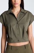 Kenneth Cole Cotton Blend Crop Button-Up Shirt