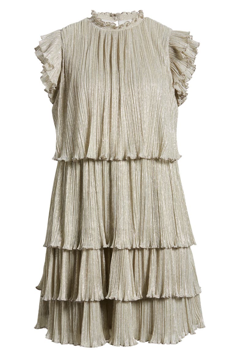 Metallic Tiered Minidress, Alternate, color, SILVER- GOLD FOIL