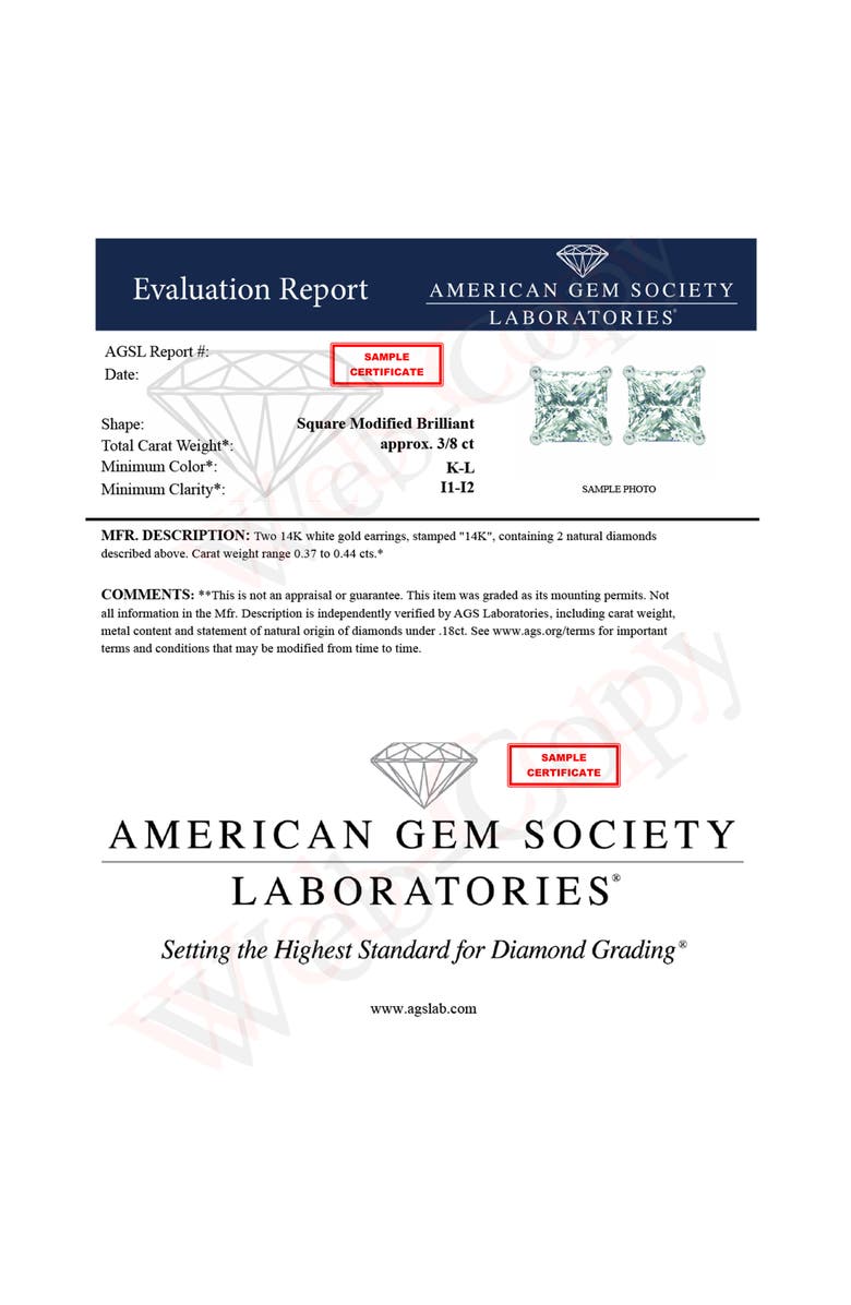 Haus of Brilliance AGS Certified 14K White Gold 2/5 Cttw Princess Cut Diamond Solitaire Stud Earring, Alternate, color, White