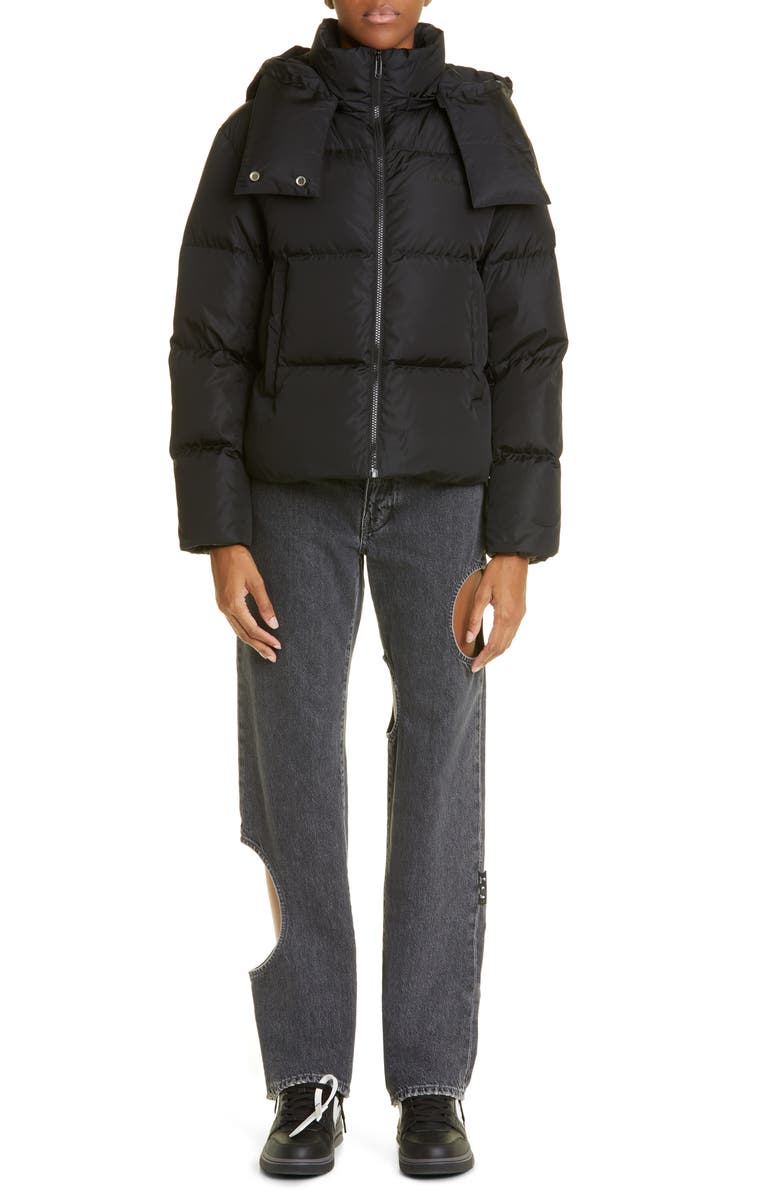 Off-White Regular Fit Diagonal Down Hooded Puffer Jacket, Alternate, color,