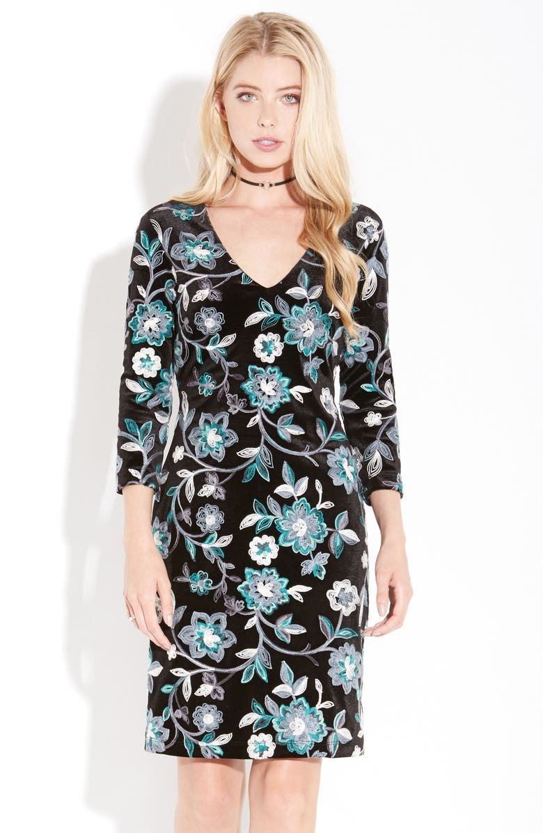 Karen Kane Embroidered Velvet Dress, Alternate, color, 