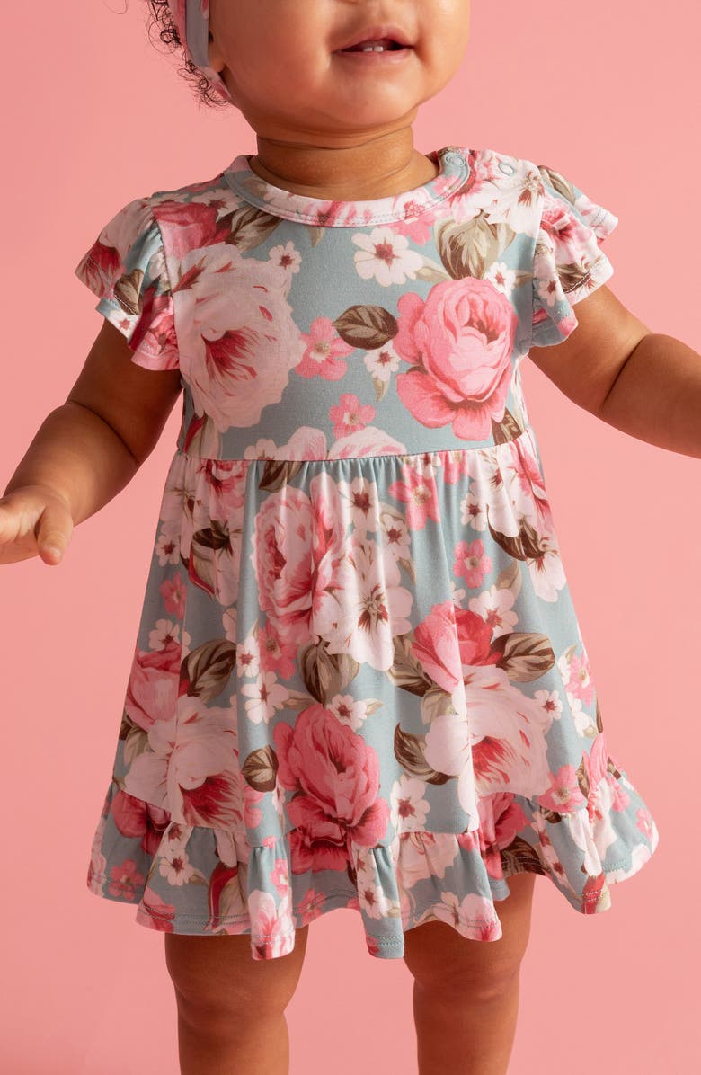 Posh Peanut Ruffle Cap Sleeve Skirted Bodysuit, Alternate, color, 