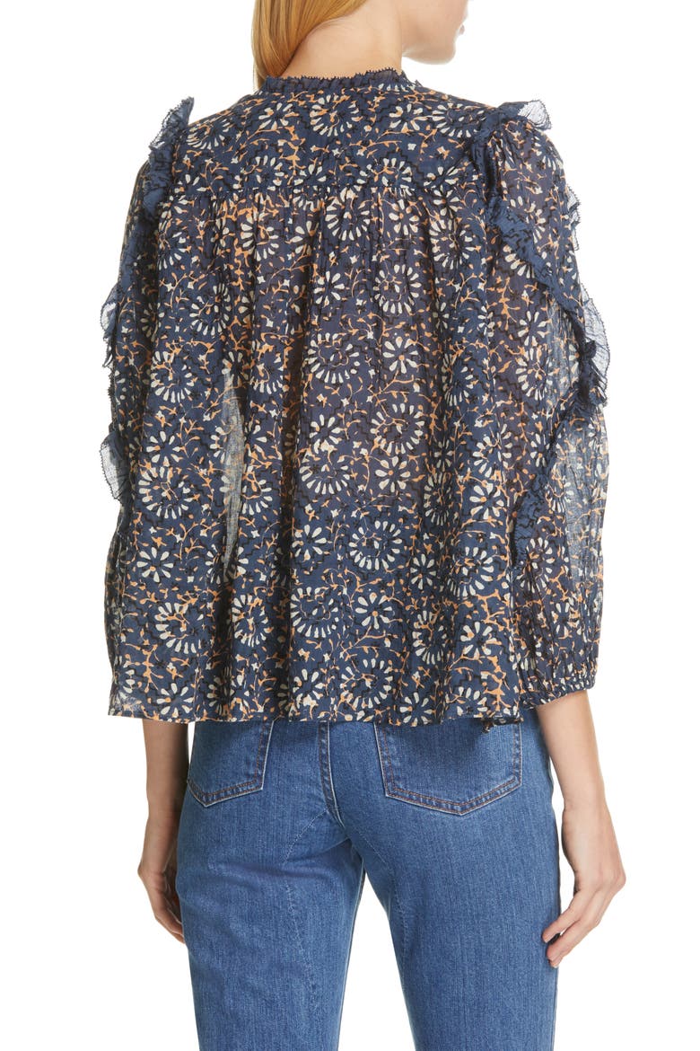 Lillian Ruffle Trim Blouse, Alternate, color, AZUL