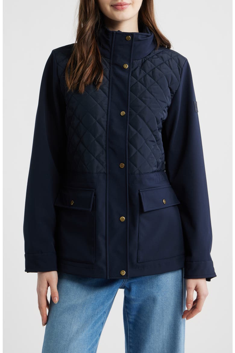 Mixed Media Quilted Jacket, Main, color, NAVY