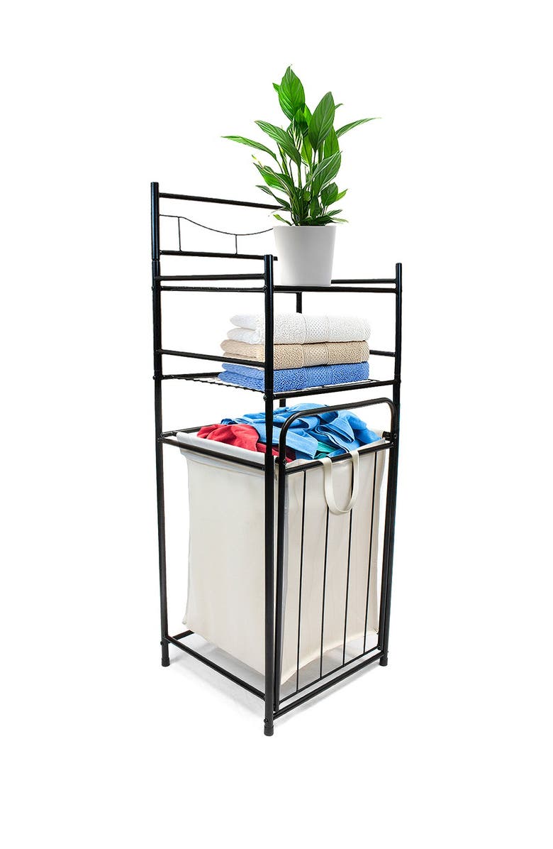 SORBUS Bathroom Tower Shelf with Hamper - Black, Main, color, 