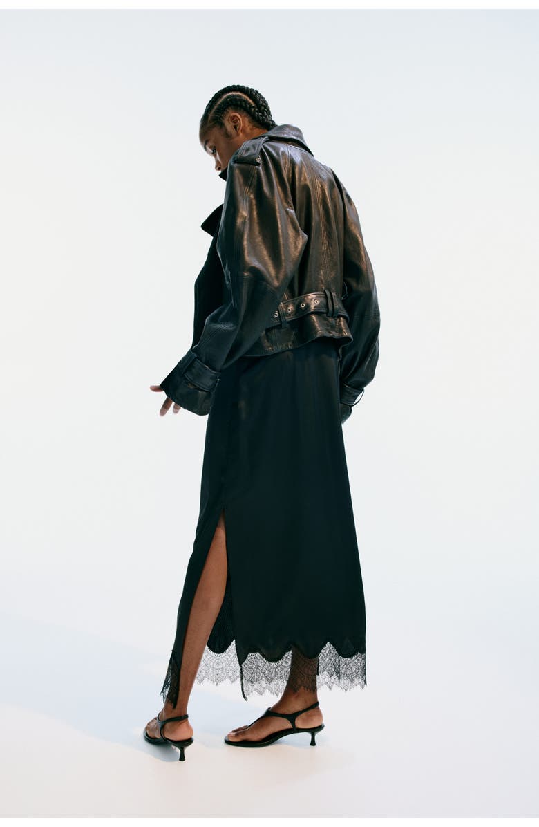 H&M Lace-trimmed Satin Skirt, Alternate, color, 