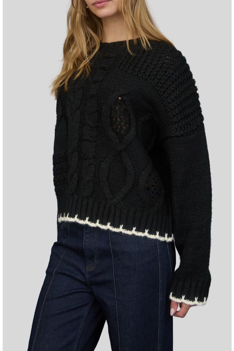 Mixed Cable Knit Sweater, Main, color, BLACK