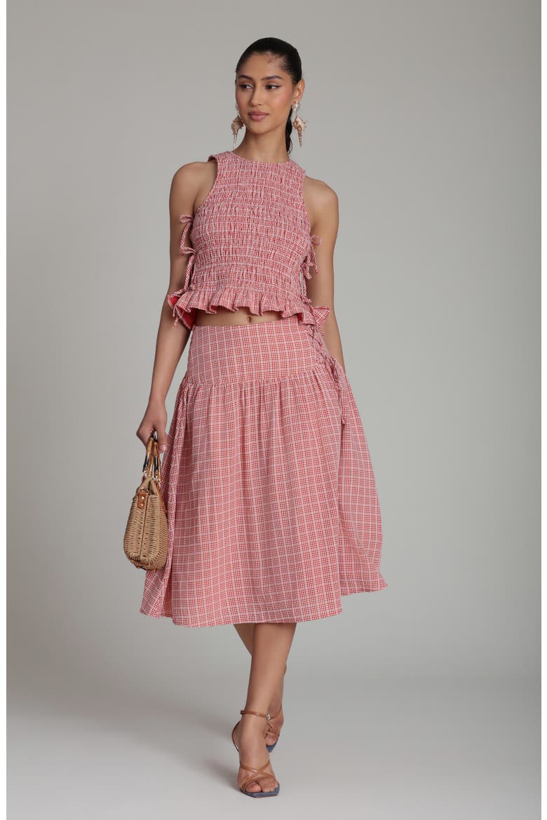 Print Side Tie Skirt, Alternate, color, CREAM-RED MULTI