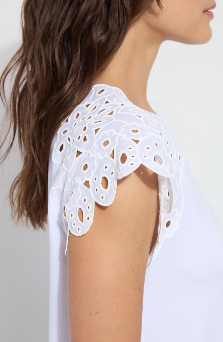 Lysse Katarina Eyelet Cap Sleeve T-Shirt, Alternate, color, White