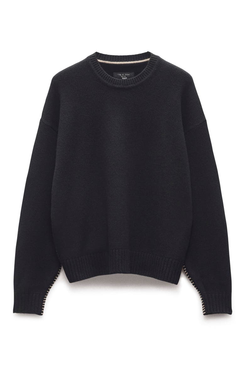 Clarkson Whipstitch Wool Sweater, Alternate, color, BLACK