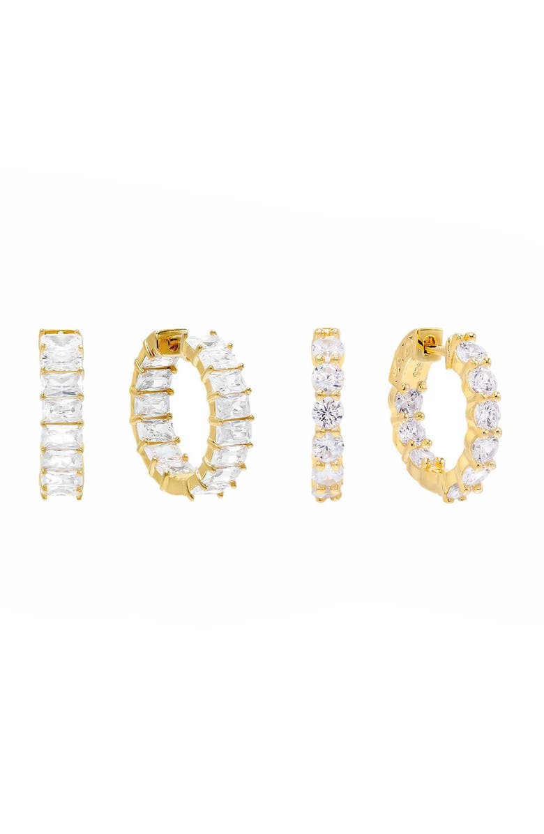 BY ADINA EDEN Baguette X Round Hoop Earring Combo Set, Main, color,