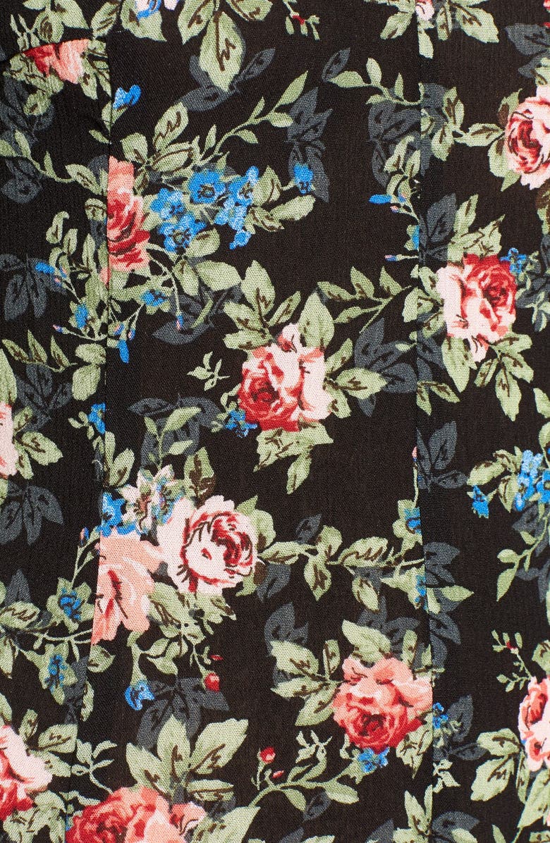 Mimi Chica Floral Print Mock Neck Fit & Flare Dress, Alternate, color, 