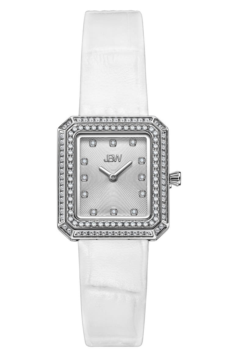 Arc Diamond Leather Strap Watch, 23mm, Main, color, WHITE