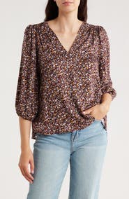 Renee C Floral V-Neck Balloon Sleeve Top