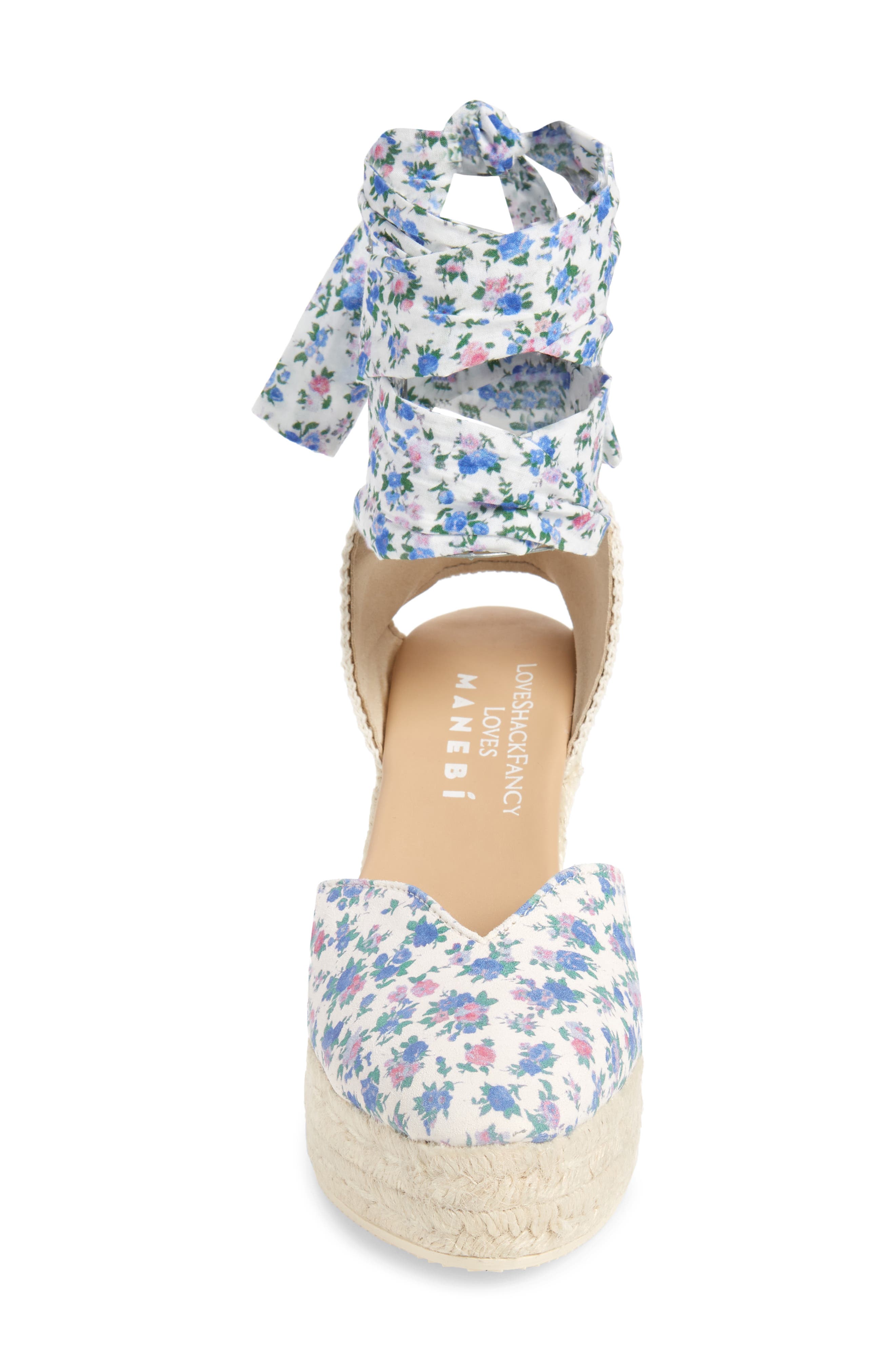 LoveShackFancy Loves Manebí Floral Espadrille Wedge Sandal, Alternate, color, BLUEJAY SONG