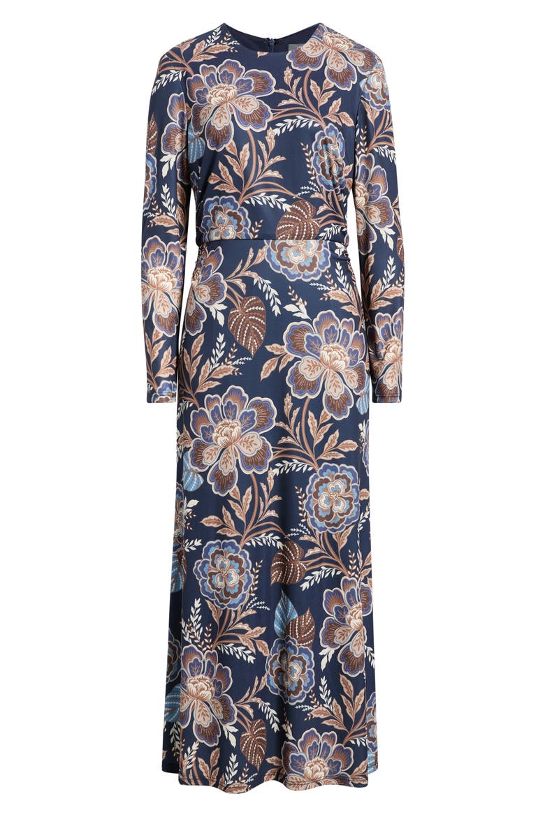 Floral Long Sleeve Velvet Midi Dress, Alternate, color, NAVY MULTI