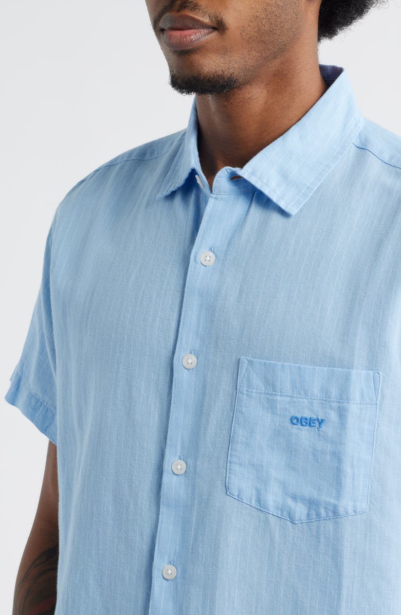 Obey Barry Stripe Short Sleeve Button-Up Shirt, Alternate, color, Sky Blue Multi