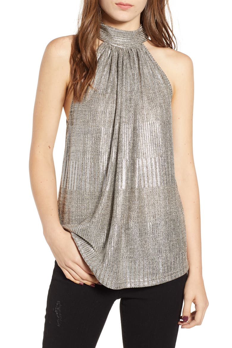 Hi-Shine Metallic Tie Neck Tank Top, Main, color, METALLIC