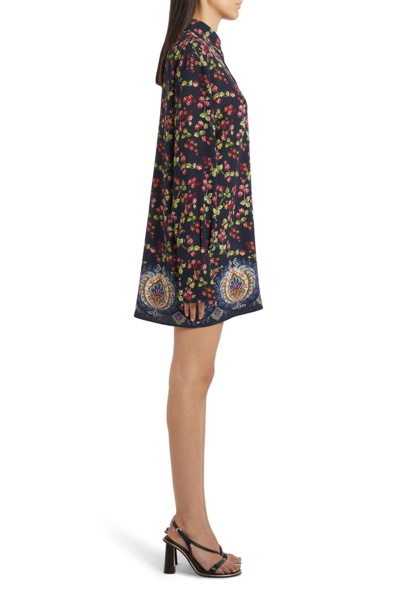 Berry Print Long Sleeve Silk Button-Up Tunic, Alternate, color, 0200 - BLU