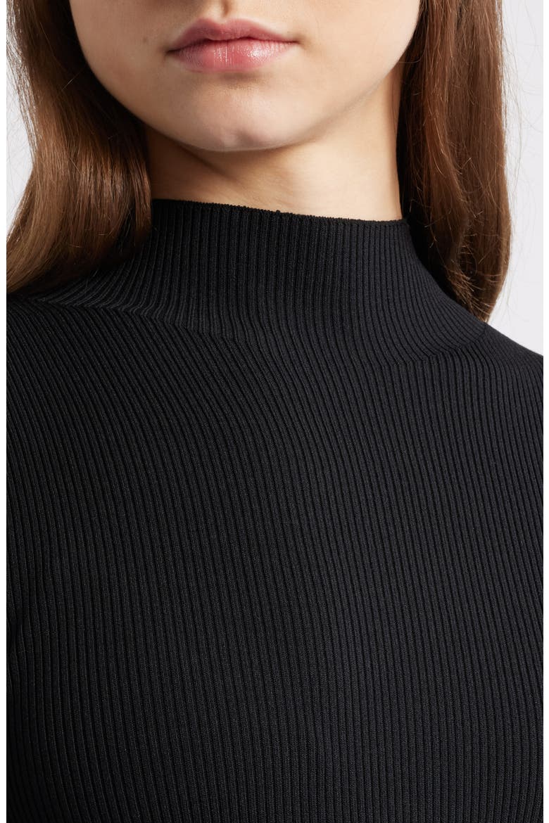 The Elsa Long Sleeve Mixed Media Midi Dress, Alternate, color, NOIR/ SKY WHITE