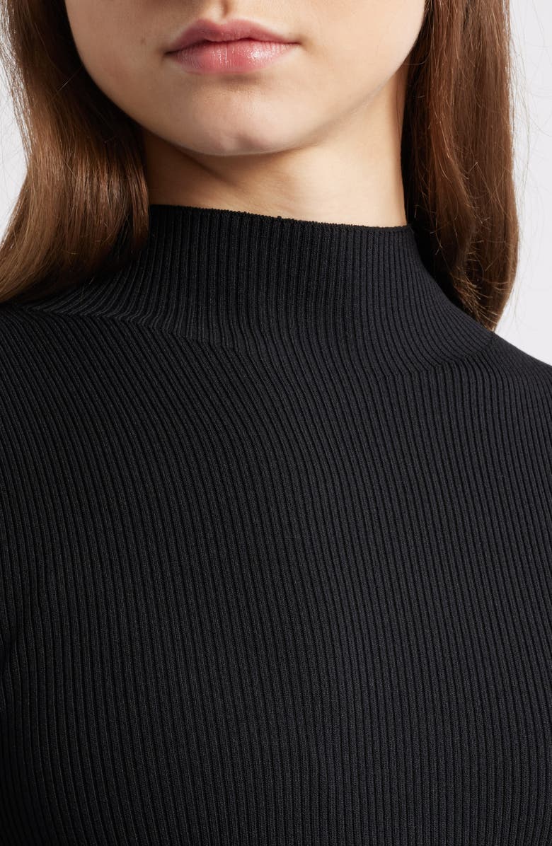 Elie Tahari The Elsa Long Sleeve Mixed Media Midi Dress, Alternate, color, Noir/ Sky White