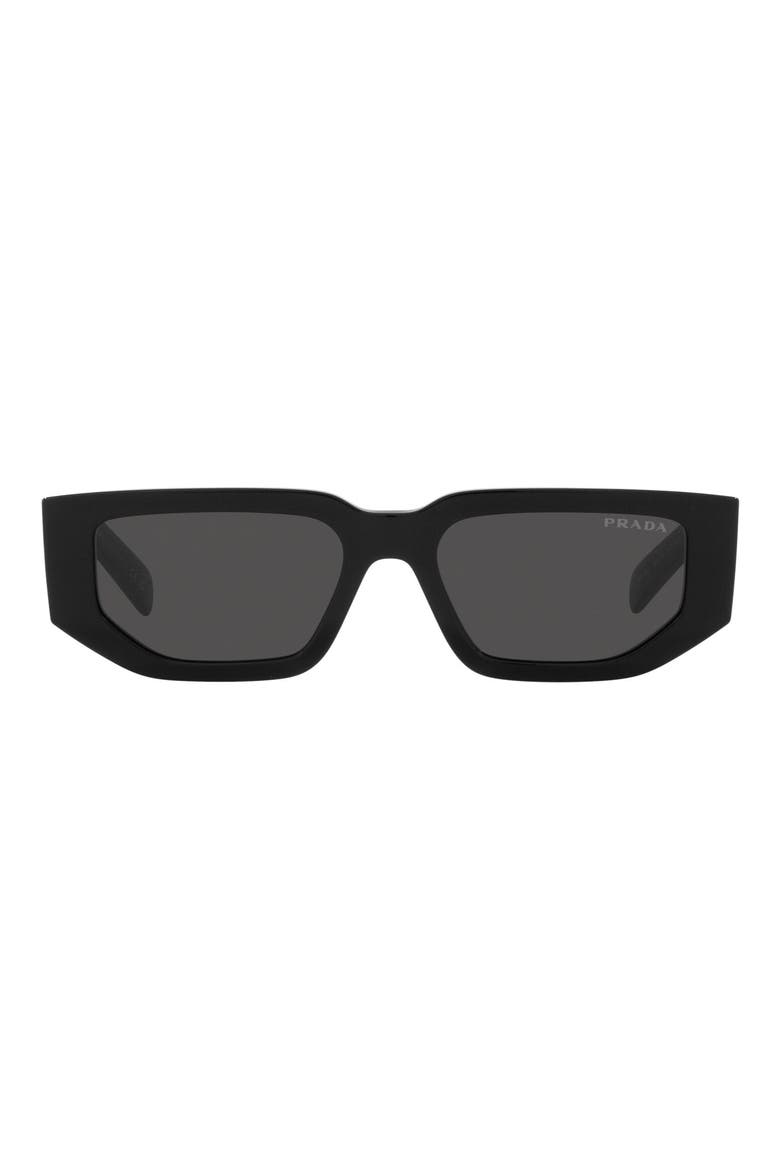 55mm Rectangular Sunglasses, Main, color, BLACK