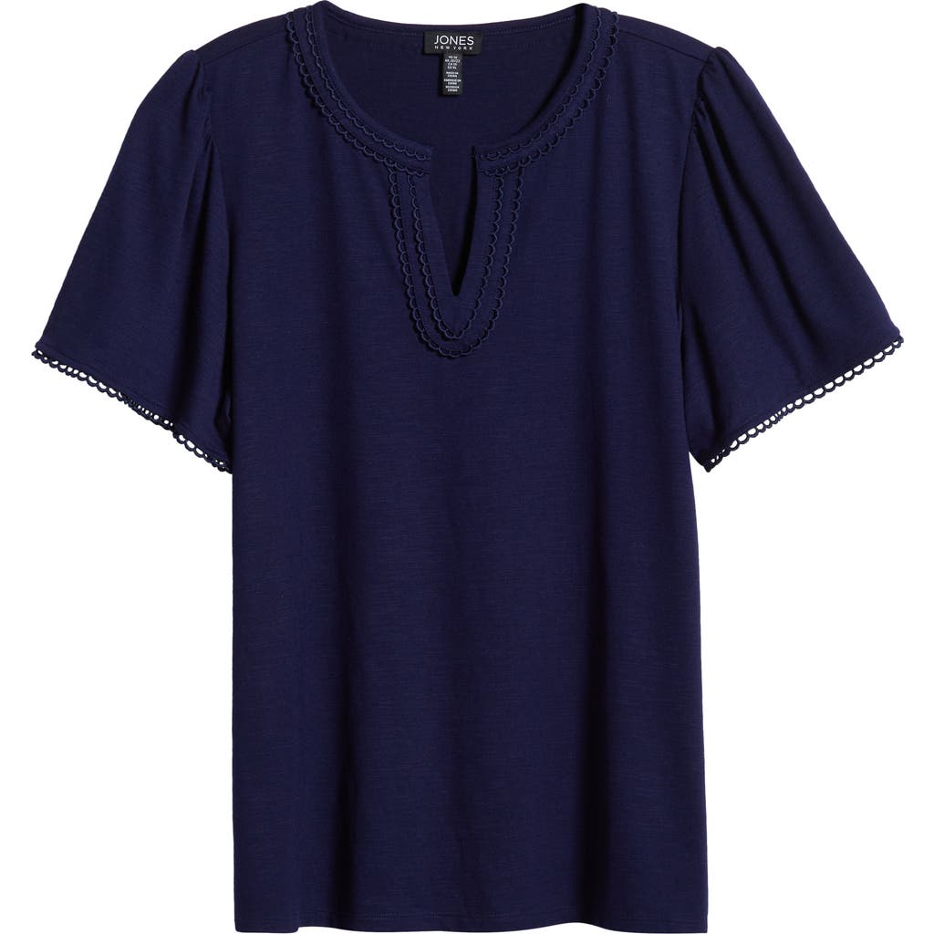 Jones New York Picot Detail Knit Top In Pacific Navy