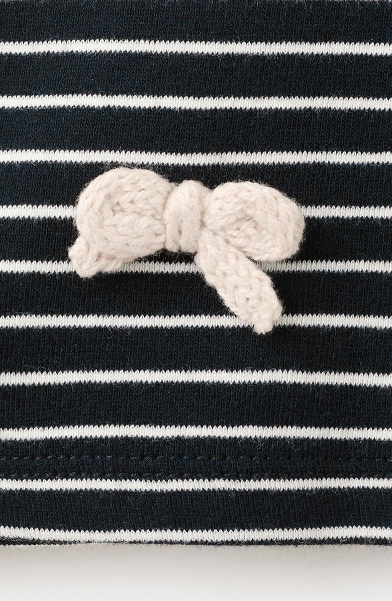 MANGO Stripe Bow Embellished T-Shirt, Alternate, color, Navy