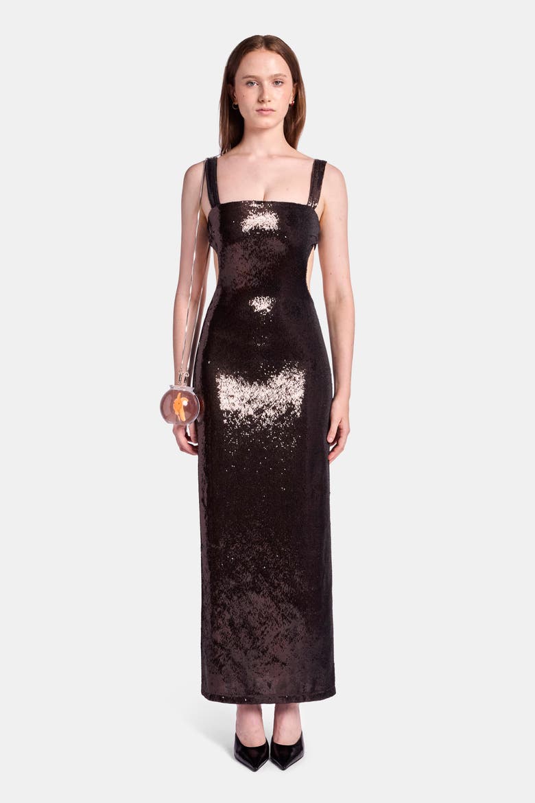 Hazel Cut-Out Maxi Dress, Main, color, Chocolate Brown