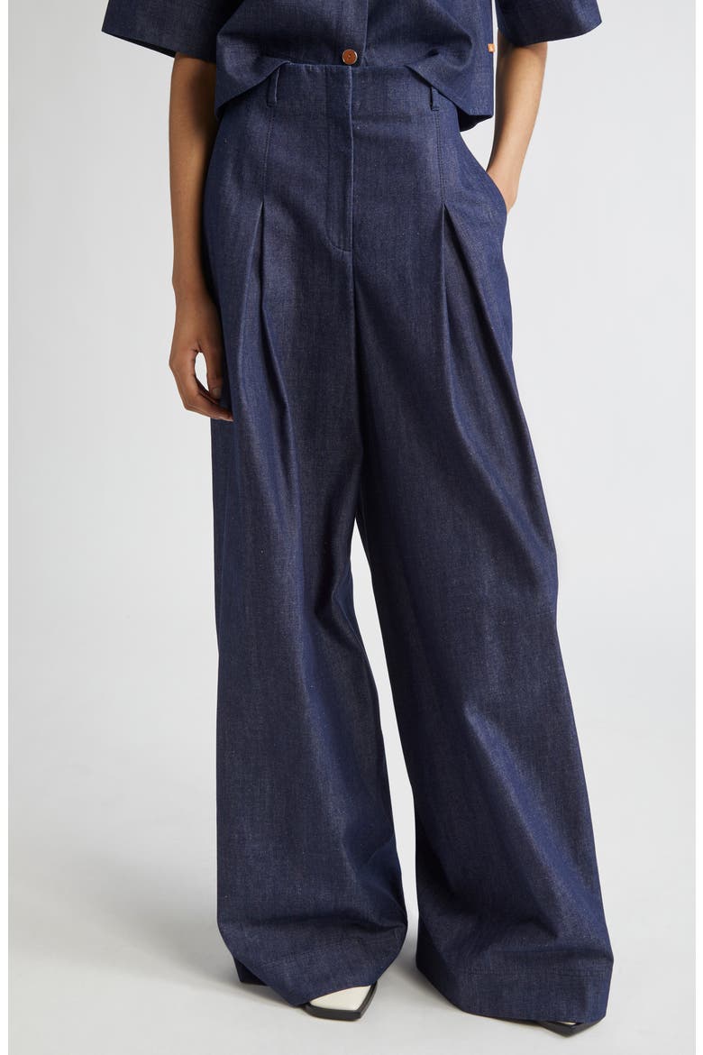 Warren Inverted Pleat Wide Leg Jeans, Main, color, INDIGO