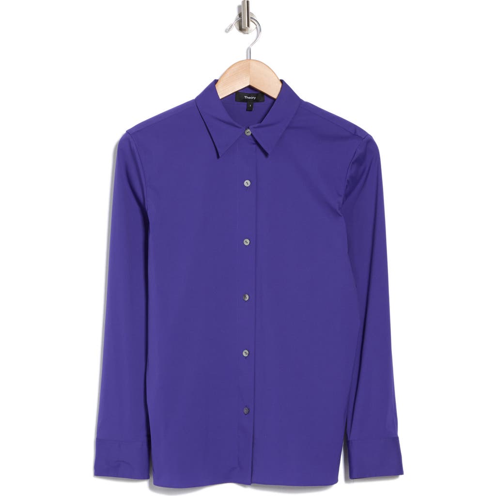 Shop Theory Straight Button-up Shirt In Blue Iris