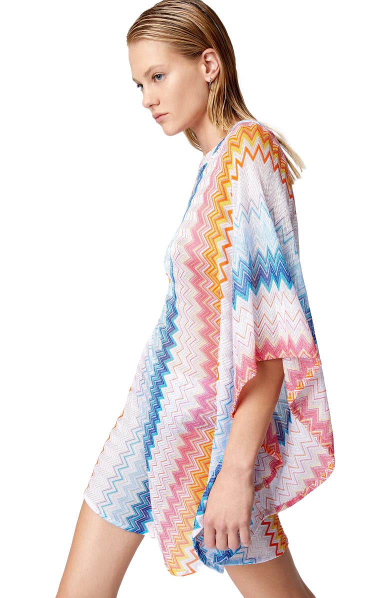 Missoni Short Kaftan In Zig Zag Lamé Viscose Blend With Batwing Sleeves, Alternate, color, Multicoloured