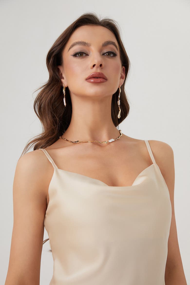 Freshwater Baroque Pearl Asymmetrical Molten Drop Earrings, Alternate, color, Gold