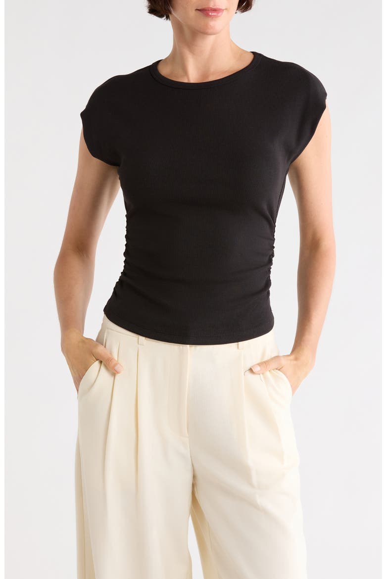 Cap Sleeve Ribbed T-Shirt, Main, color, BLACK
