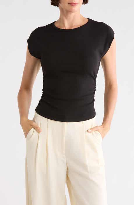 T Tahari Cap Sleeve Ribbed T-Shirt