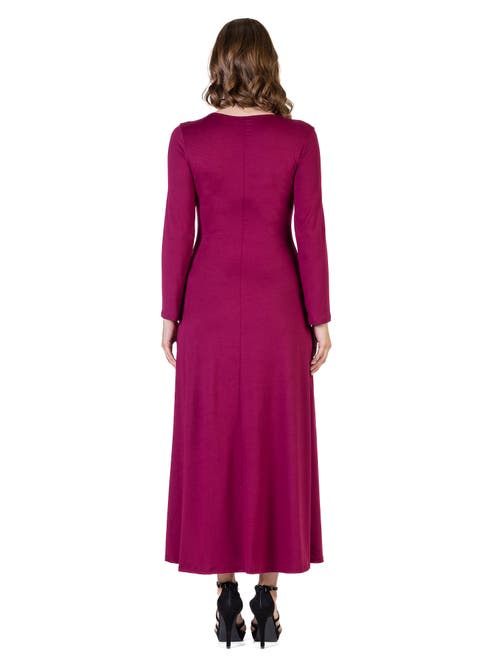 24seven Comfort Apparel Womens Long Sleeve Maxi Dress In Burgundy