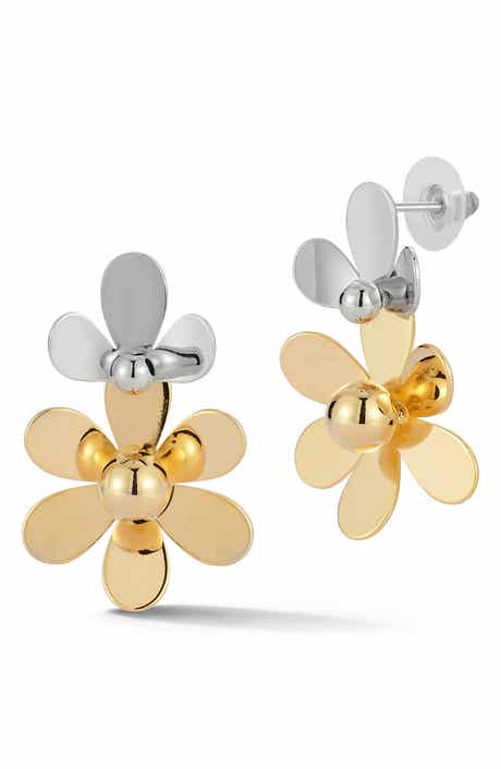Two Tone Flower Drop Earrings