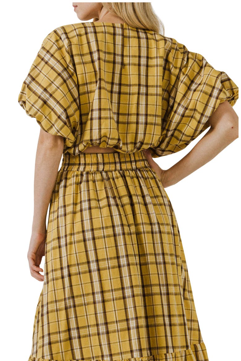 Plaid Puff Sleeve Crop Top, Alternate, color, YELLOW MULTI