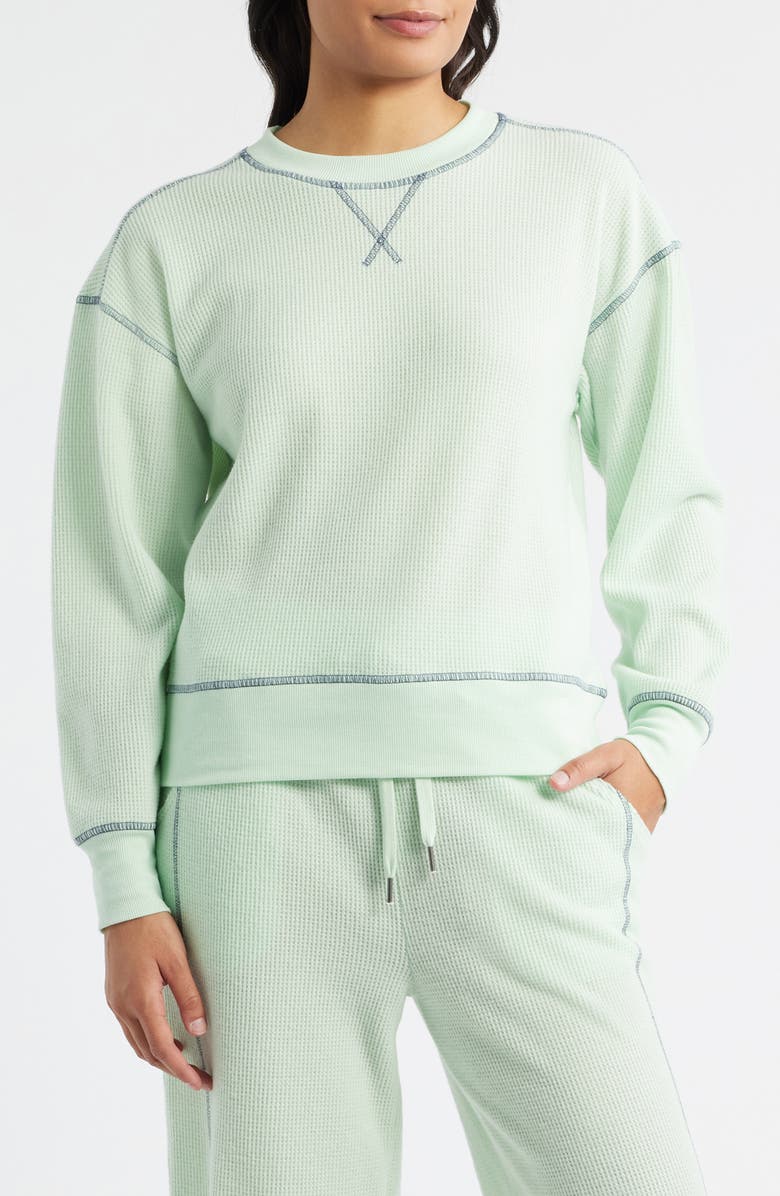 CITY BLUES Contrast Stitch Waffle Knit Sweatshirt, Main, color, Mint