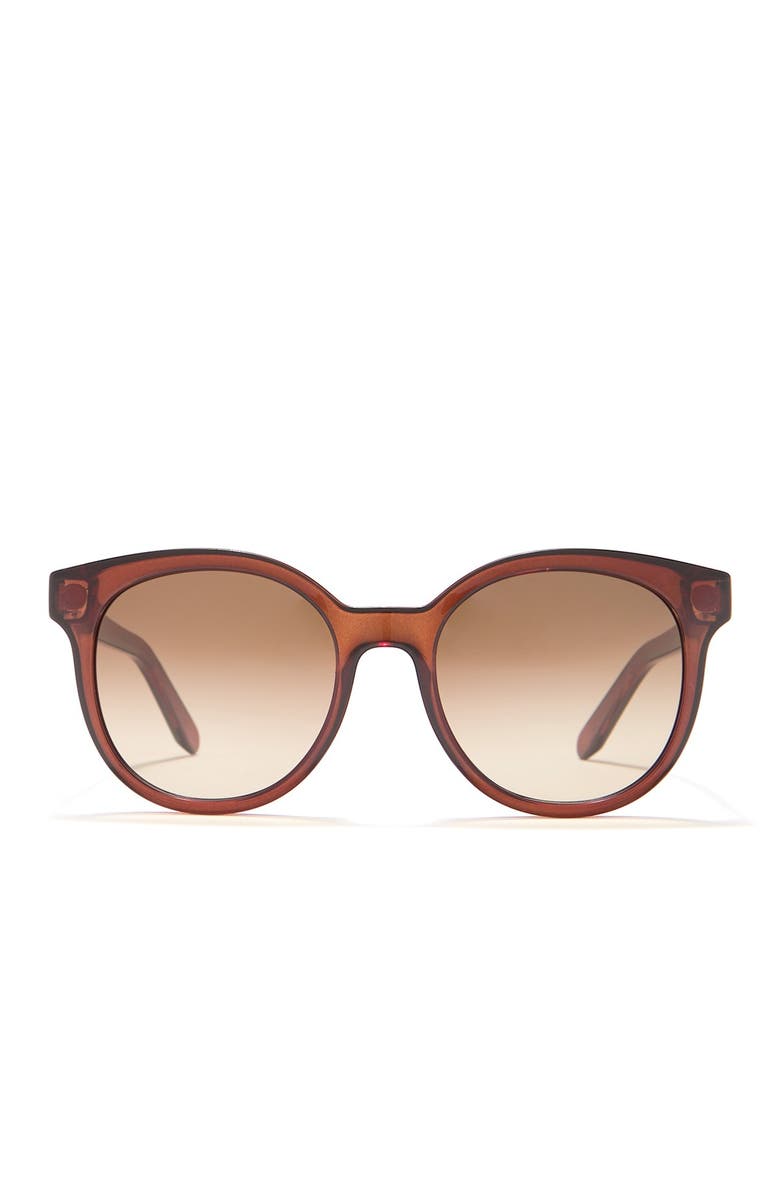 FERRAGAMO 53mm Round Acetate Sunglasses, Alternate, color, Crystal Brown