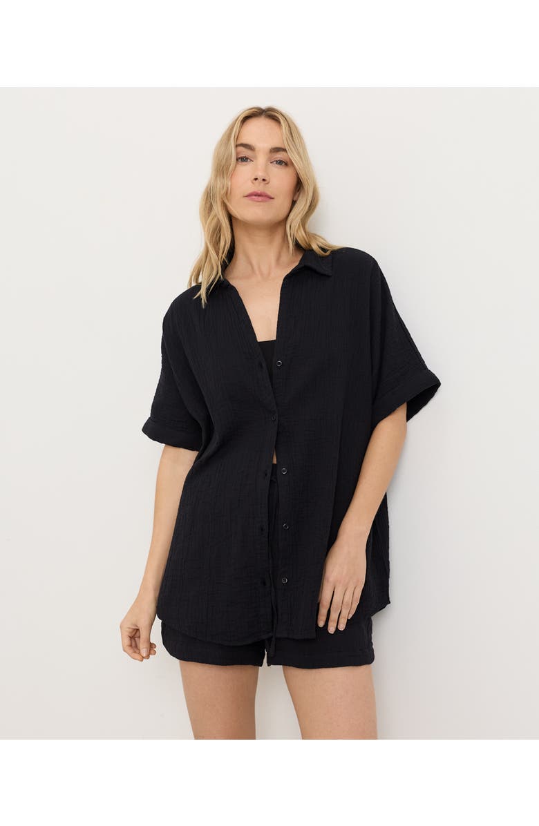 Pact Organic Cotton Coastal Double Gauze Relaxed Shirt, Main, color, Jet Black