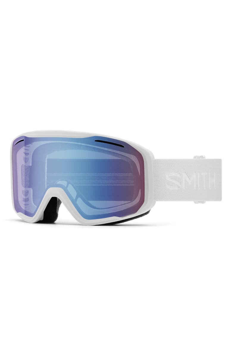 Smith Blazer Low Bridge Snow Goggles, Main, color, White / Blue Sensor Mirror